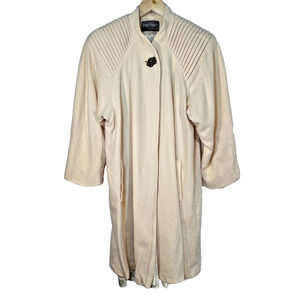 Vintage 80s Portrait cream wool‎ statement shoulder mid length coat L